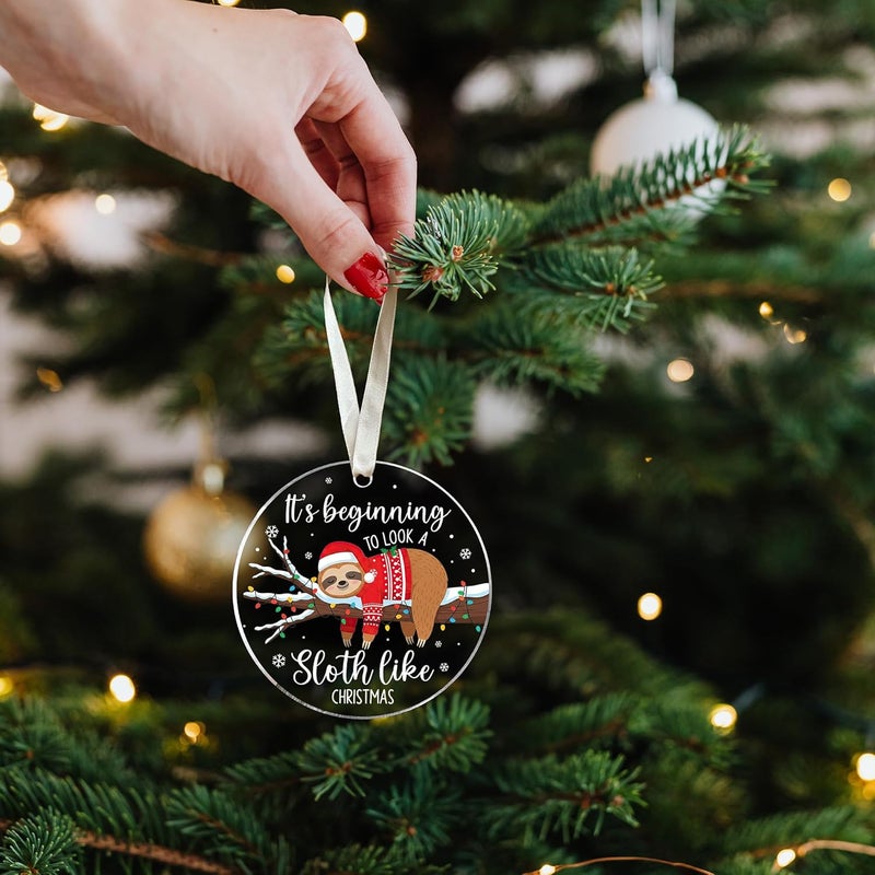 TEEBIM Sloth Ornament - Sloth Ornaments for Christmas Tree, Animal Ornaments - Animal Lovers Gifts for Women - Acrylic Christmas Ornament 2025 - Image 5